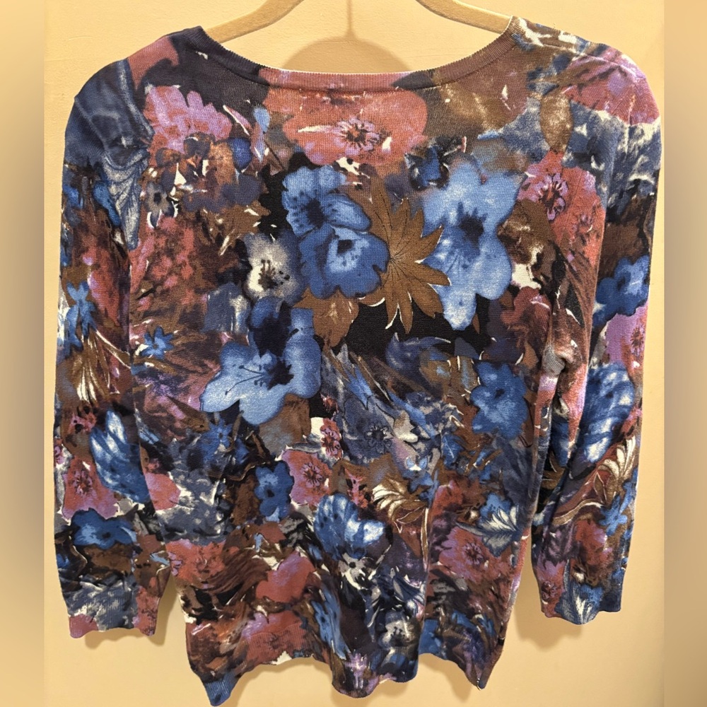 Joseph A. Floral Cardigan Sweater Blue/Purple Women’s Small - Picture 4 of 7